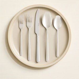 QUINCE NIB Gia Minimalist 20 Piece Flatware Set Polished Silver